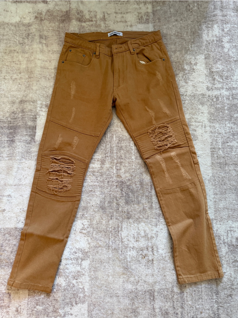Off‑White Men’s Distressed Dark Tan Jeans 34x32